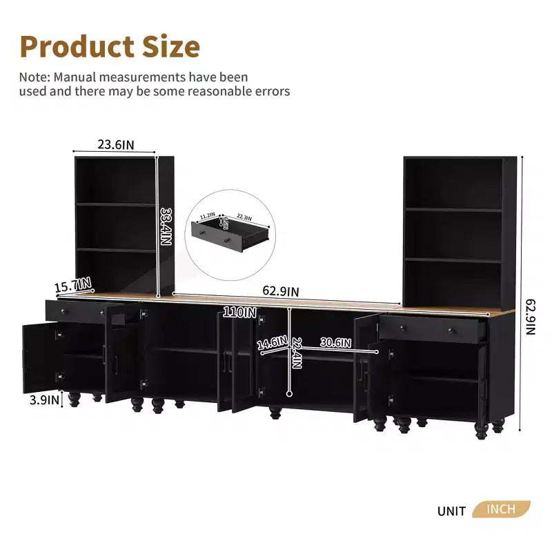 Set 3 Pezzi Mobile TV da Parete, Centro Intrattenimento con Librerie per TV Fino a 70 Pollici, Tavolo Consolle Media con Cassetti per Soggiorno Camera da Letto