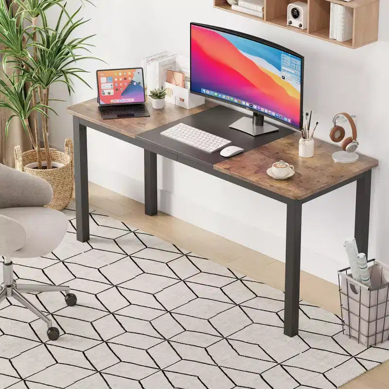 Scrivania per computer Whizmax da 63 pollici, grande scrivania da ufficio con struttura in metallo, moderna scrivania da gioco, robusta postazione di lavoro per studio, ufficio, camera da letto