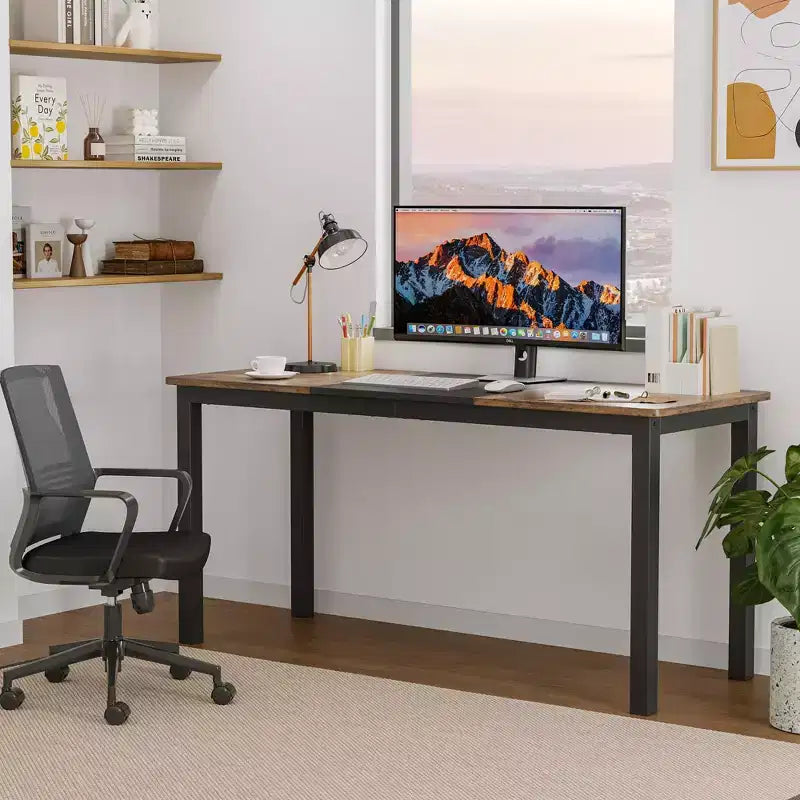 Scrivania per computer Whizmax da 63 pollici, grande scrivania da ufficio con struttura in metallo, moderna scrivania da gioco, robusta postazione di lavoro per studio, ufficio, camera da letto