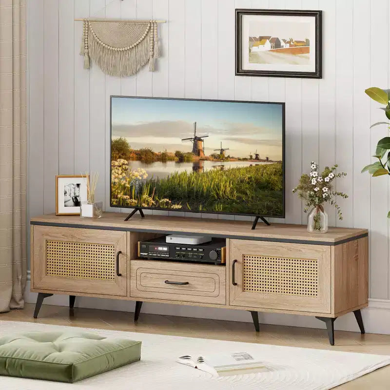 Mobile Porta TV Boho Costway per TV da 65 Pollici Mobile da Intrattenimento Moderno con Cassetti e 2 Ripiani