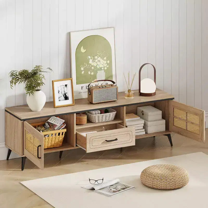 Mobile Porta TV Boho Costway per TV da 65 Pollici Mobile da Intrattenimento Moderno con Cassetti e 2 Ripiani