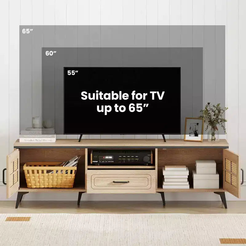 Mobile Porta TV Boho Costway per TV da 65 Pollici Mobile da Intrattenimento Moderno con Cassetti e 2 Ripiani