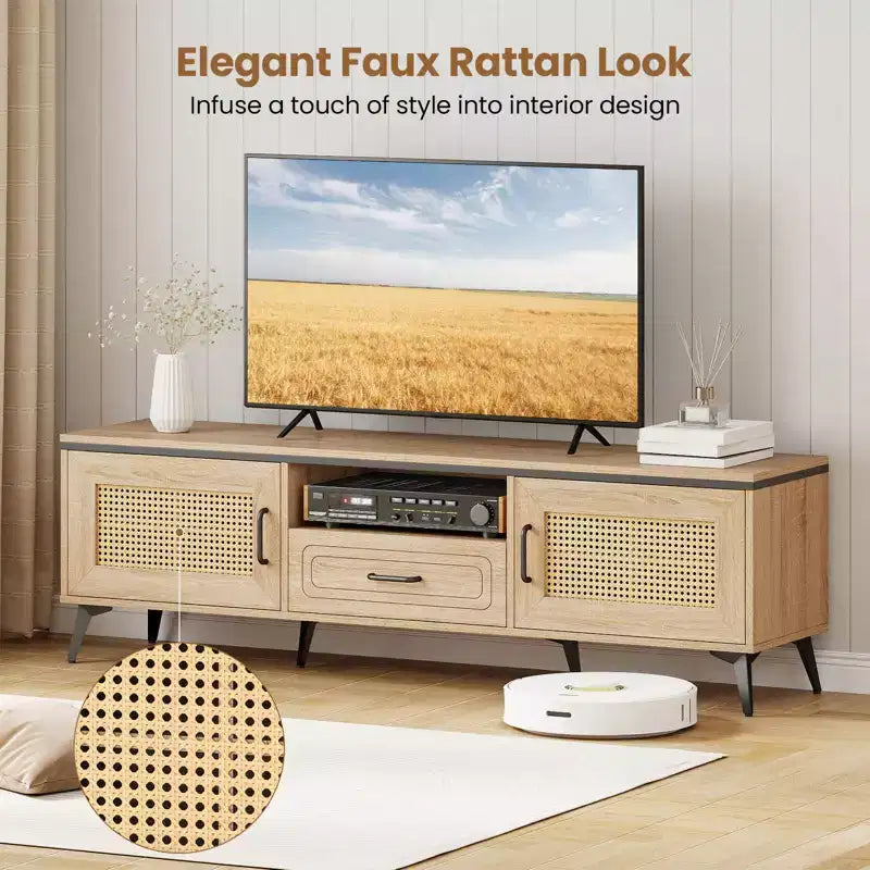 Mobile Porta TV Boho Costway per TV da 65 Pollici Mobile da Intrattenimento Moderno con Cassetti e 2 Ripiani