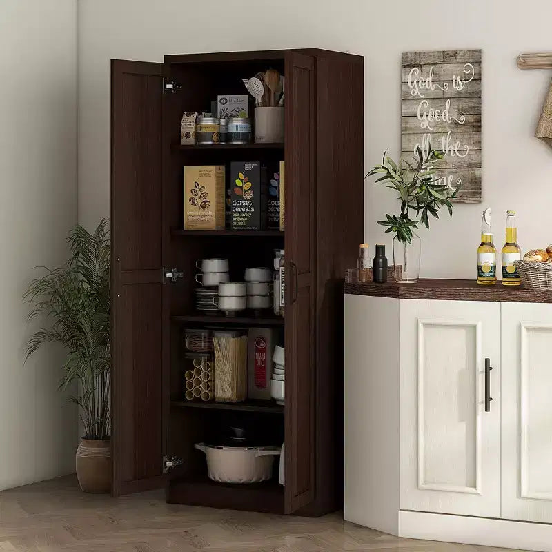 Dispensa da Cucina HOMCOM, Mobile Contenitore Autoportante a 5 Livelli con 2 Ripiani Regolabili per Sala da Pranzo, Soggiorno