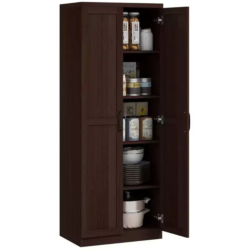 HOMCOM Kitchen Pantry, Freestanding 5-tier Storage Cabinet with 2 Adjustable Shelves for Dining Room, Living Room