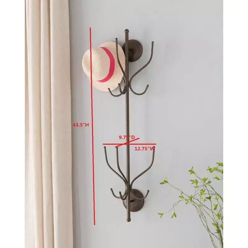Kings Brand Furniture  Nino Metal 12 Hook Wall Mount Coat & Hat Rack, Pewter