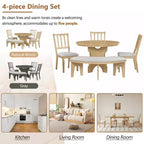 Whisen 5-Piece Rustic Charm Round Dining Set with 3 Upholstered Chairs and Curved Bench for Dining Room, Kitchen