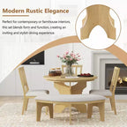 Whisen 5-Piece Rustic Charm Round Dining Set with 3 Upholstered Chairs and Curved Bench for Dining Room, Kitchen
