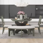Whisen 5-Piece Rustic Charm Round Dining Set with 3 Upholstered Chairs and Curved Bench for Dining Room, Kitchen