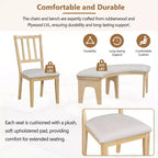 Whisen 5-Piece Rustic Charm Round Dining Set with 3 Upholstered Chairs and Curved Bench for Dining Room, Kitchen