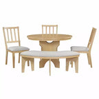 Whisen 5-Piece Rustic Charm Round Dining Set with 3 Upholstered Chairs and Curved Bench for Dining Room, Kitchen