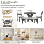 Whisen 5-Piece Rustic Charm Round Dining Set with 3 Upholstered Chairs and Curved Bench for Dining Room, Kitchen