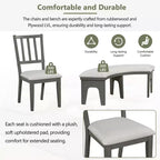 Whisen 5-Piece Rustic Charm Round Dining Set with 3 Upholstered Chairs and Curved Bench for Dining Room, Kitchen