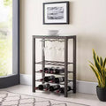 Kings Brand Furniture Freestanding Floor Wine Rack Storage Table, Hold 20 Bottles with Glasses Holder (Pewter)