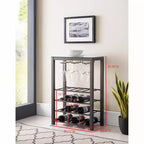 Kings Brand Furniture Scaffale Portabottiglie da Terra a Colonna, Supporto per 20 Bottiglie con Porta Bicchieri (Peltro)