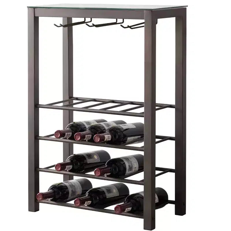 Kings Brand Furniture Scaffale Portabottiglie da Terra a Colonna, Supporto per 20 Bottiglie con Porta Bicchieri (Peltro)