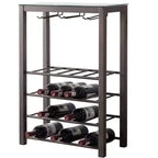 Kings Brand Furniture Scaffale Portabottiglie da Terra a Colonna, Supporto per 20 Bottiglie con Porta Bicchieri (Peltro)
