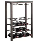 Kings Brand Furniture Scaffale Portabottiglie da Terra a Colonna, Supporto per 20 Bottiglie con Porta Bicchieri (Peltro)