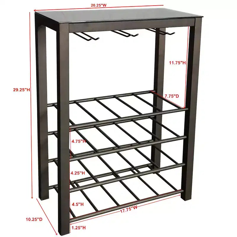 Kings Brand Furniture Scaffale Portabottiglie da Terra a Colonna, Supporto per 20 Bottiglie con Porta Bicchieri (Peltro)