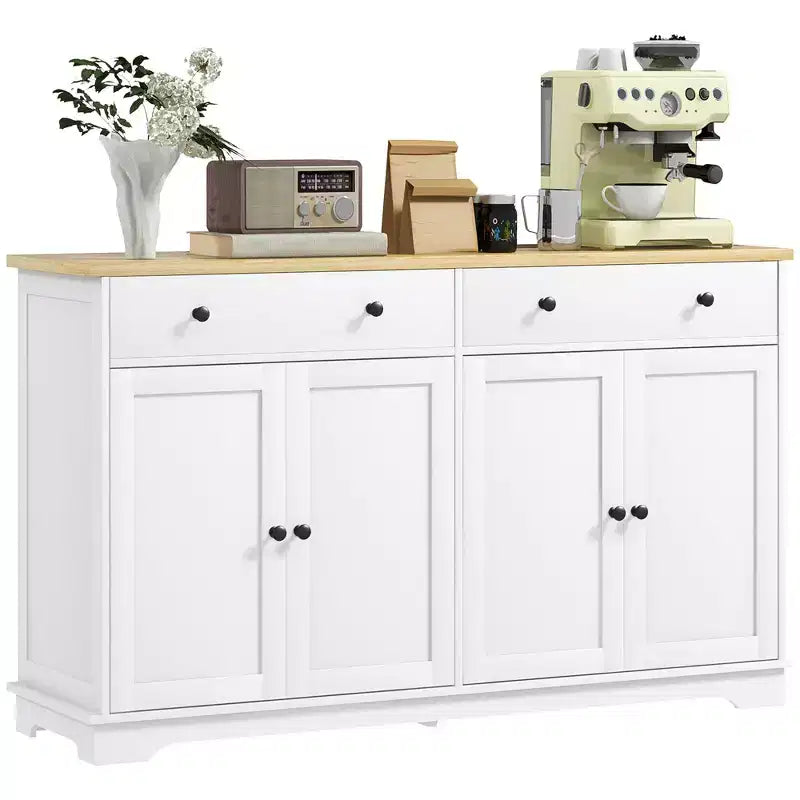 HOMCOM Sideboard Buffet Cabinet with Storage, Modern Kitchen Cabinet with 4 Doors, 2 Drawers and 2 Adjustable Shelves, Coffee Bar Cabinet