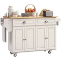 HOMCOM Rolling Kitchen Island Drop Leaf, Kitchen Cart on Wheels, Solid Wood Top Breakfast with Storage Drawers, Cabinets and Spice Rack