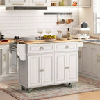 HOMCOM Isola Carrello da Cucina Pieghevole con Cassetti, Armadietti e Portaspezie, Top in Legno Massello, con Ruote