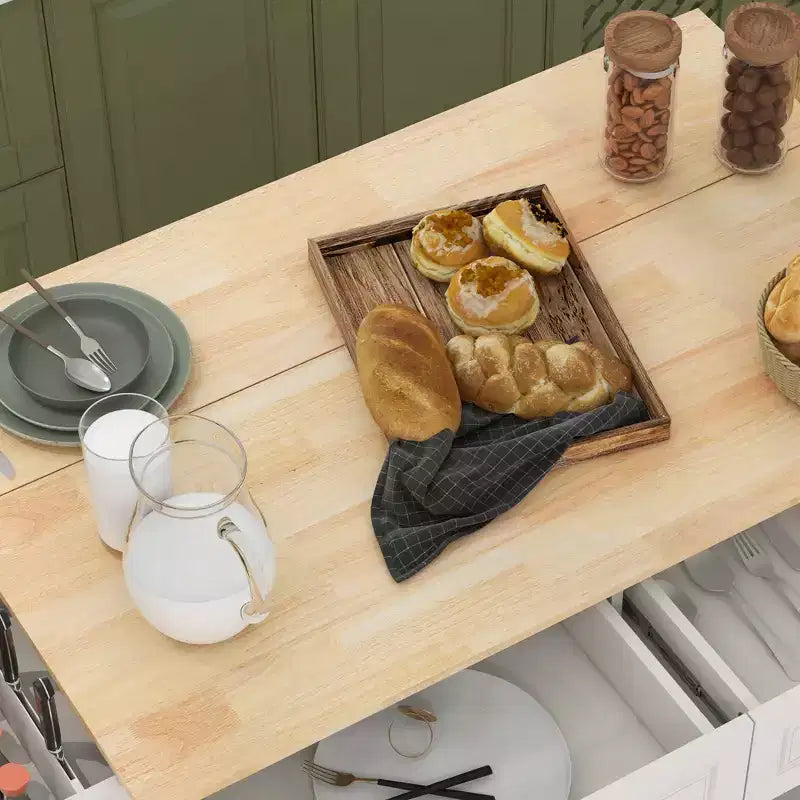 HOMCOM Isola Carrello da Cucina Pieghevole con Cassetti, Armadietti e Portaspezie, Top in Legno Massello, con Ruote