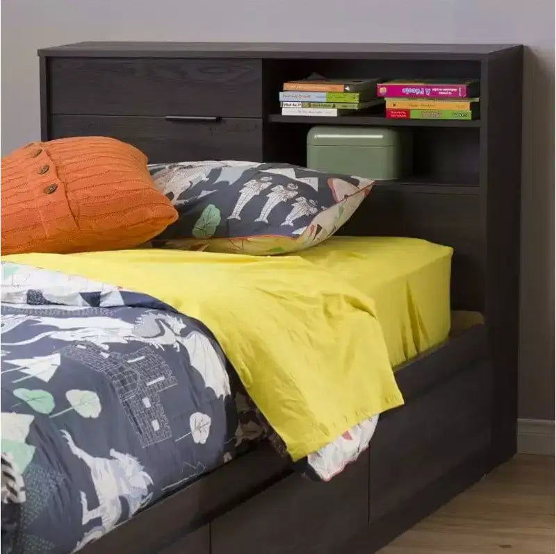 Testata per letto singolo per bambini in truciolato laminato HomeStock con contenitore