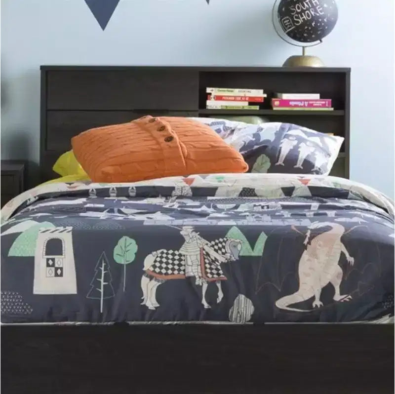 Testata per letto singolo per bambini in truciolato laminato HomeStock con contenitore