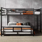 Twin over Full L-shaped Metal Bunk Bed with Ladder and Guardrail -ModernLuxe