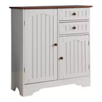 Mobile buffet credenza da cucina Kings Brand Furniture Habar a 2 ante, bianco/noce