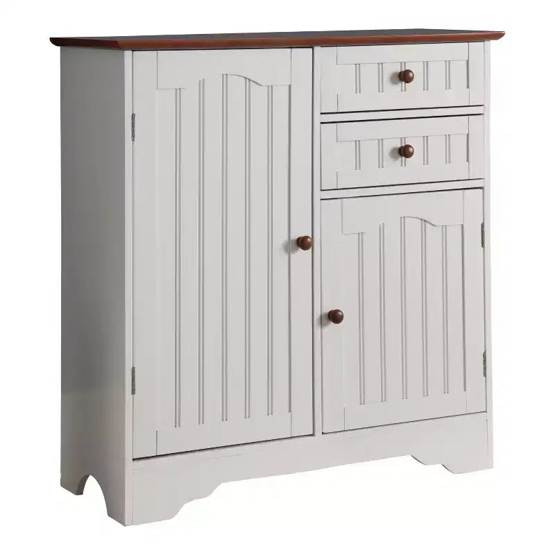Mobile buffet credenza da cucina Kings Brand Furniture Habar a 2 ante, bianco/noce