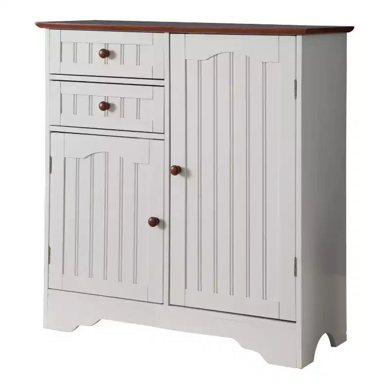Mobile buffet credenza da cucina Kings Brand Furniture Habar a 2 ante, bianco/noce