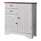 Mobile buffet credenza da cucina Kings Brand Furniture Habar a 2 ante, bianco/noce