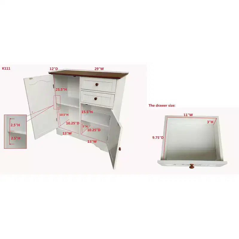 Mobile buffet credenza da cucina Kings Brand Furniture Habar a 2 ante, bianco/noce
