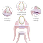 Fantasy Fields Little Princess Rapunzel Wooden Vanity with LED Mirror & Stool, Pink