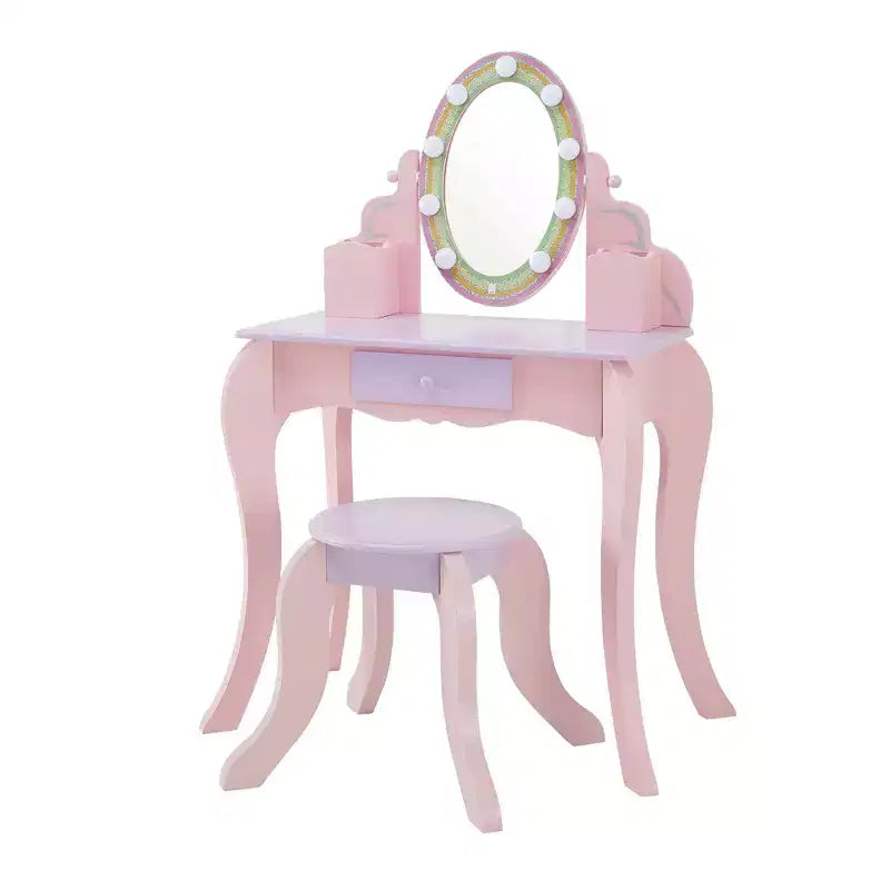 Fantasy Fields Little Princess Rapunzel Wooden Vanity with LED Mirror & Stool, Pink