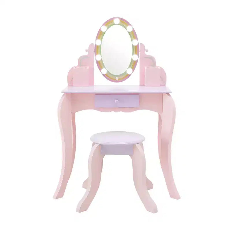 Fantasy Fields Little Princess Rapunzel Wooden Vanity with LED Mirror & Stool, Pink