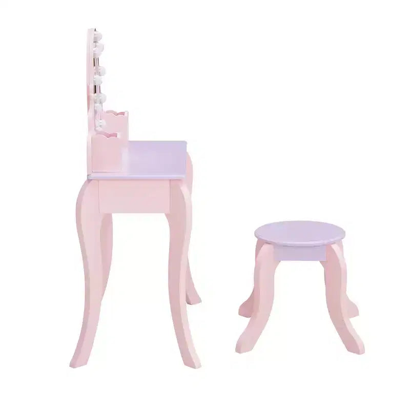 Fantasy Fields Little Princess Rapunzel Wooden Vanity with LED Mirror & Stool, Pink