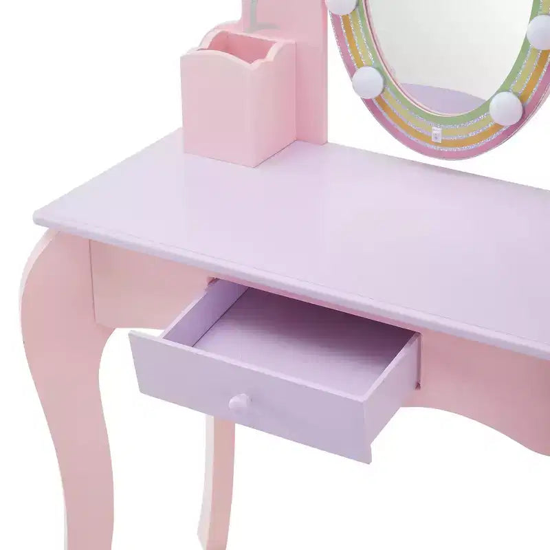 Fantasy Fields Little Princess Rapunzel Wooden Vanity with LED Mirror & Stool, Pink