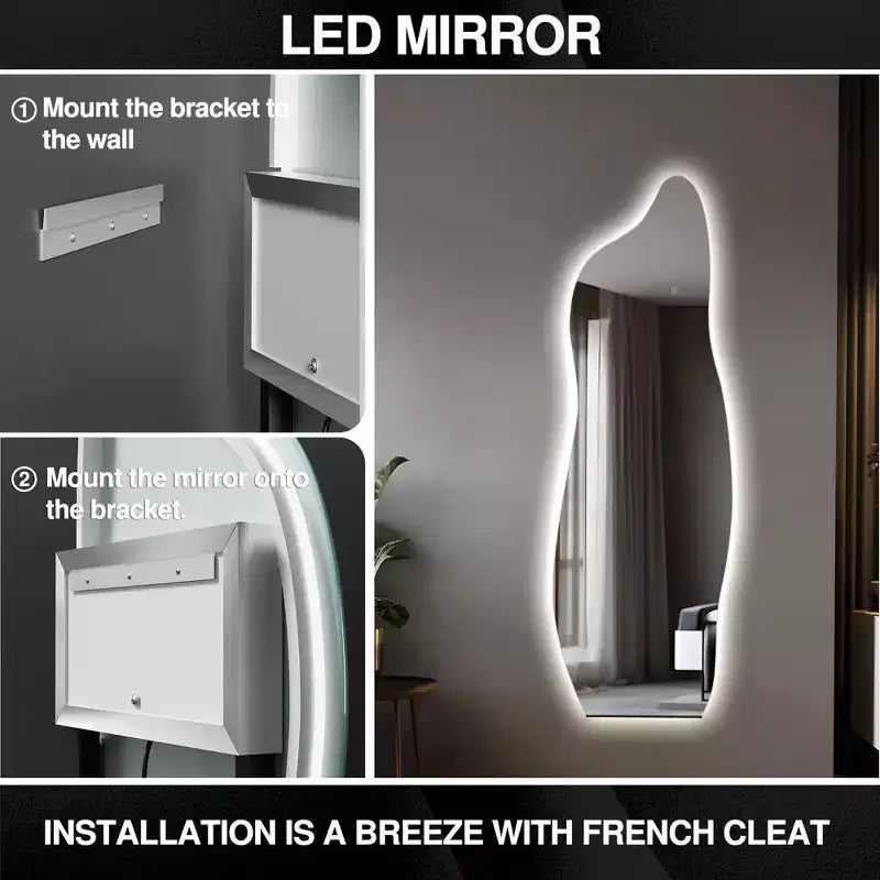 PexFix 24 in. W x 63 in. H Full Length Irregular Mirror in Silver