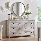 Cassettiera da Fattoria a 6 Cassetti, Comò Ampio in Legno Rustico da 137 cm, Cassettiere Contenitore per Camera da Letto, Soggiorno, Ingresso, Grigio