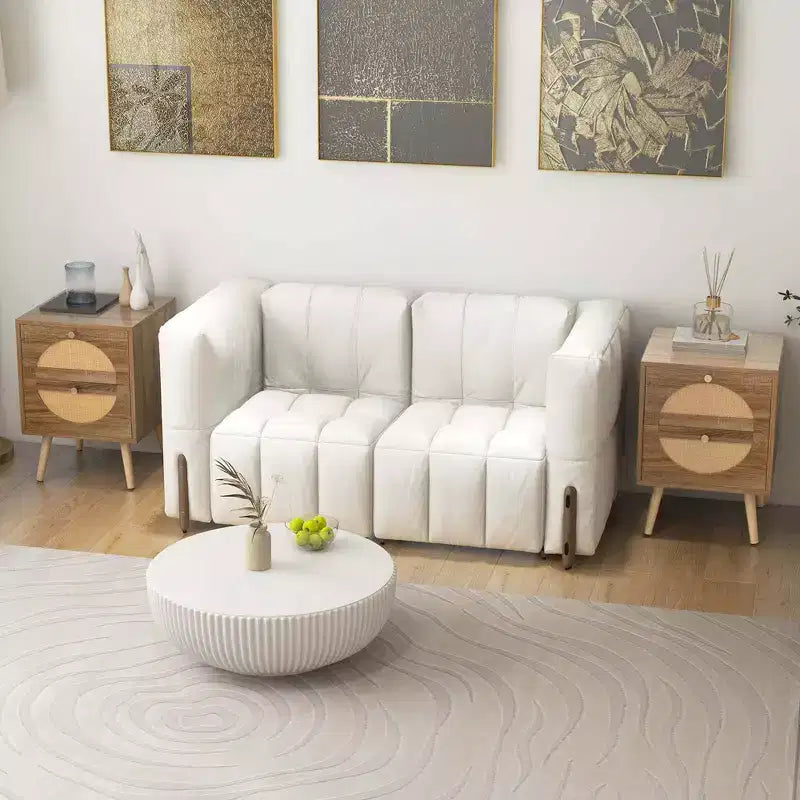 Comodino Costway da 2 pezzi in rattan con 2 cassetti, gambe in legno massello, tavolino da caffè compatto in legno