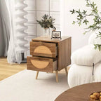 Comodino Costway da 2 pezzi in rattan con 2 cassetti, gambe in legno massello, tavolino da caffè compatto in legno