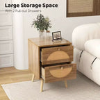 Comodino Costway da 2 pezzi in rattan con 2 cassetti, gambe in legno massello, tavolino da caffè compatto in legno