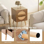 Comodino Costway da 2 pezzi in rattan con 2 cassetti, gambe in legno massello, tavolino da caffè compatto in legno