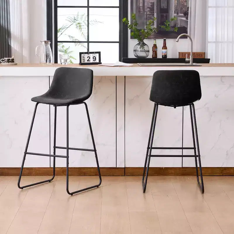 FERPIT Faux Shearling Counter Height Bar Stools Set of 2, Upholstered Bar Stools with Footrest, Black, 30