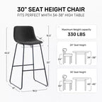FERPIT Faux Shearling Counter Height Bar Stools Set of 2, Upholstered Bar Stools with Footrest, Black, 30