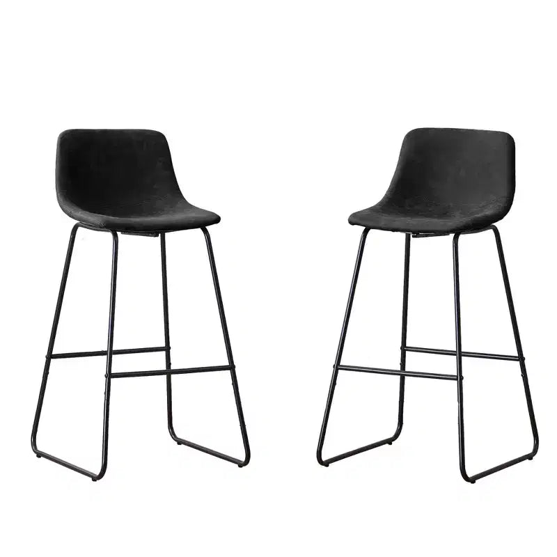 FERPIT Faux Shearling Counter Height Bar Stools Set of 2, Upholstered Bar Stools with Footrest, Black, 30