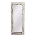 PexFix 24 in. W x 58 in. H Farmhouse Rectangular Solid Wood Framed Full Length Leaning Mirror in Weathered White